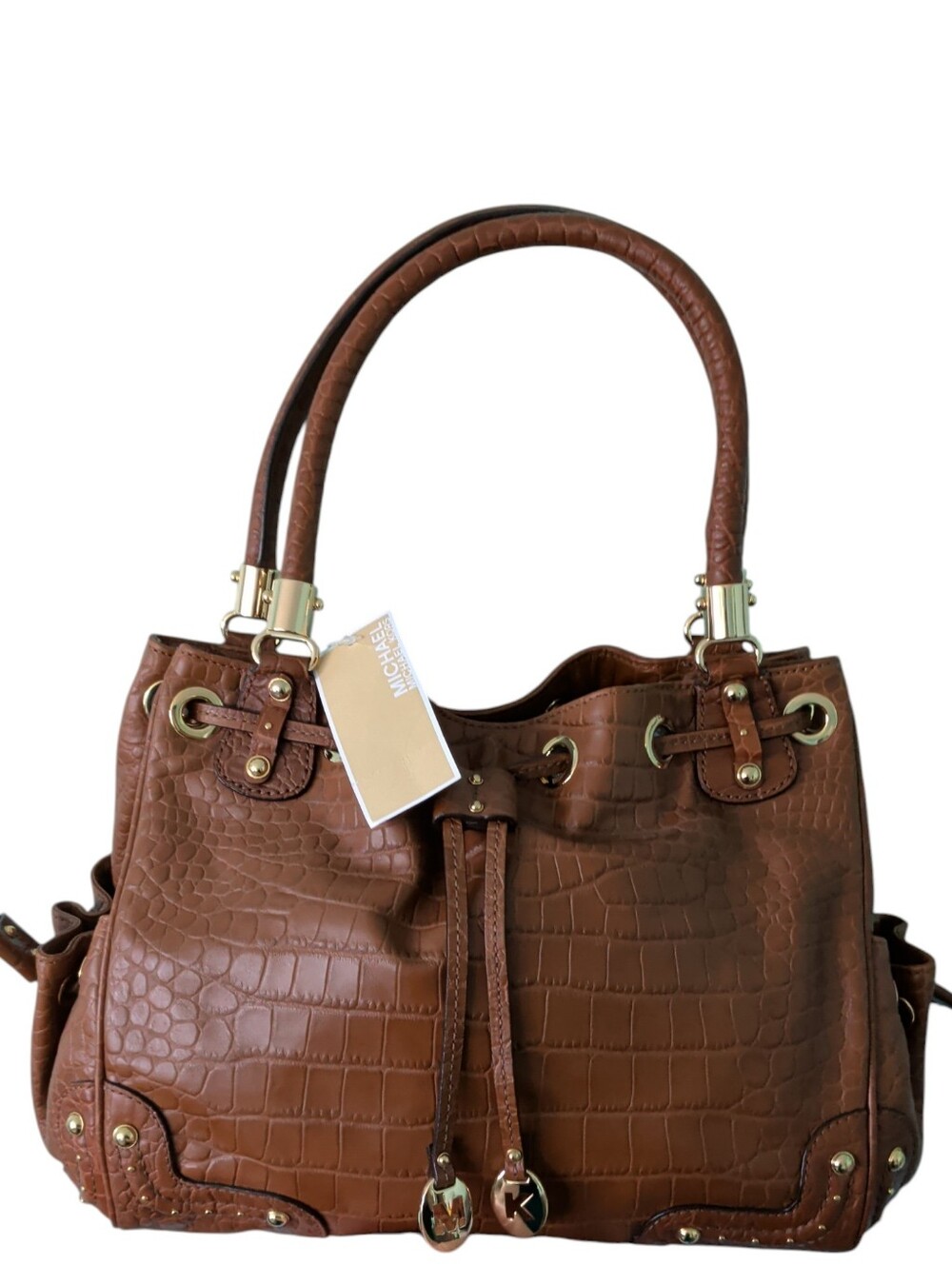 NWT Michael Kors genuine Leather Crocodile Pattern Mocha Large Tote Satchel